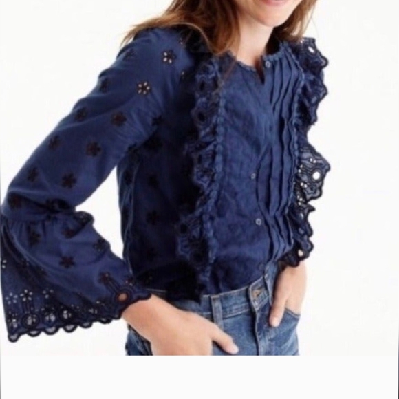 J. Crew Tops - J. Crew Navy Blue Eyelet Blouse